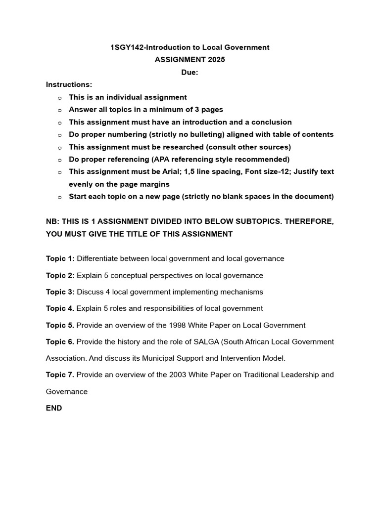 Local Government Assignment Overview | PDF