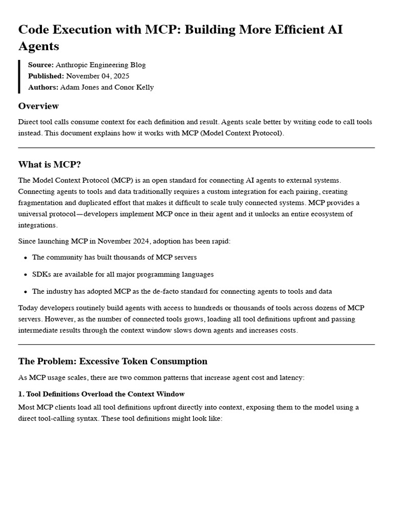 Efficient AI Agents with MCP Code Execution | PDF | Software ...
