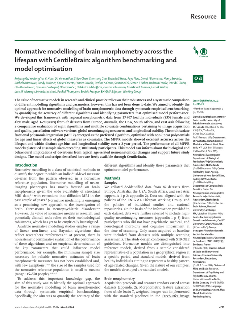 Optimal Normative Modelling of Brain Morphometry | PDF | Regression ...