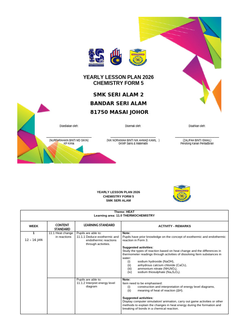 2026 Chemistry Yearly Lesson Plan | PDF | Redox | Electrode