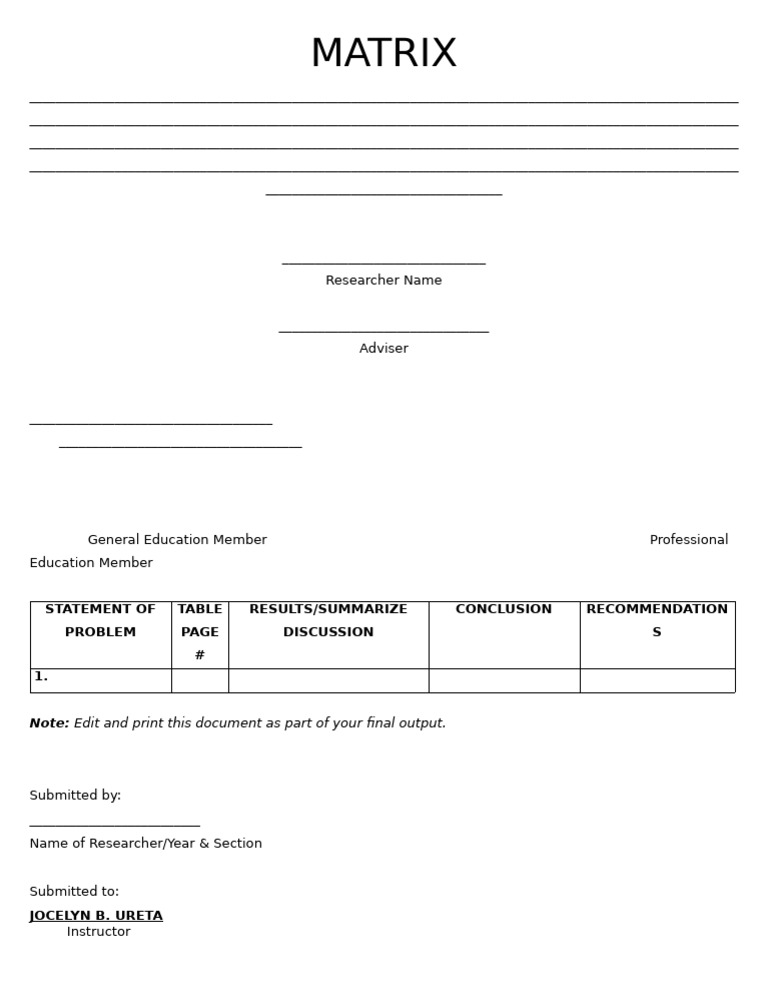 Research Matrix Template for Submission | PDF