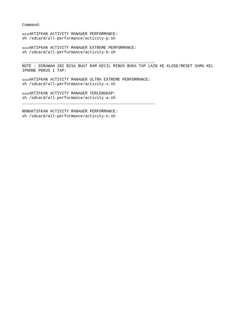 Command Tweak Activity Manager Contants Terlengkap Gaming Performance | PDF
