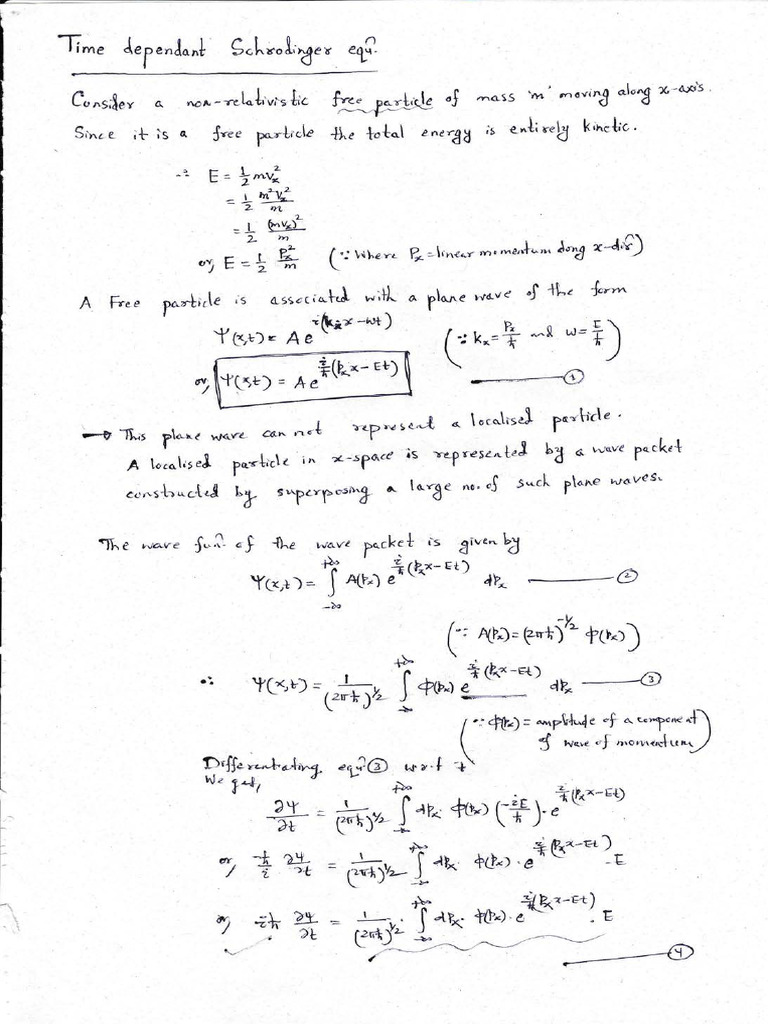 1.Time dependent Schrodinger equation | PDF