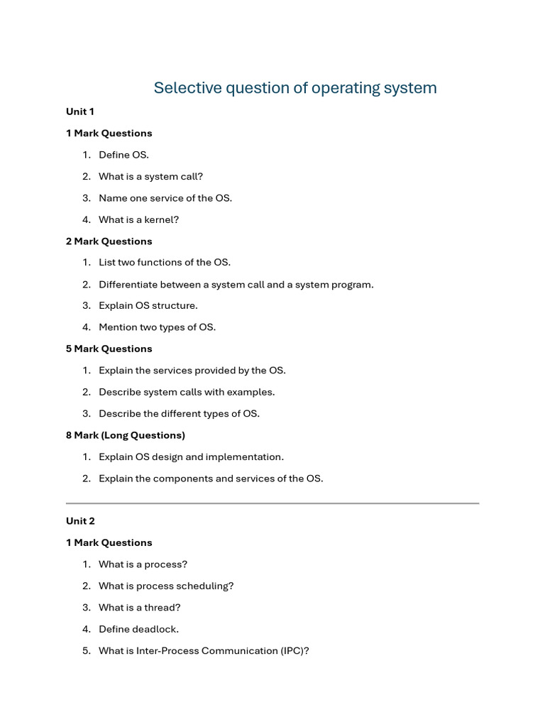Operating System Concepts and Questions | PDF | Operating System ...