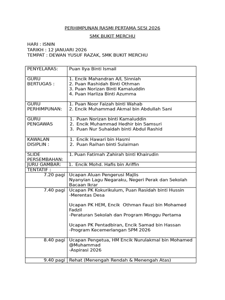 Perhimpunan Rasmi Pertama Sesi 2026 | PDF