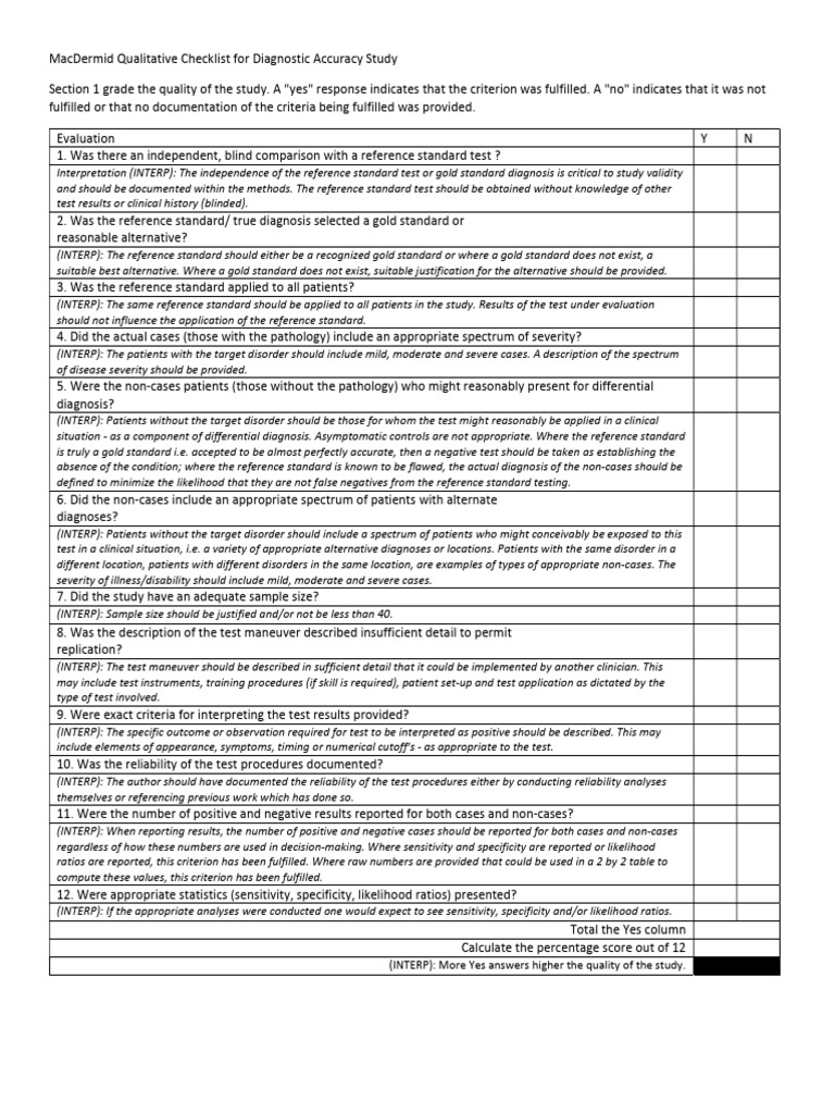 Diagnostic Accuracy Study Checklist | PDF | Sensitivity And Specificity ...
