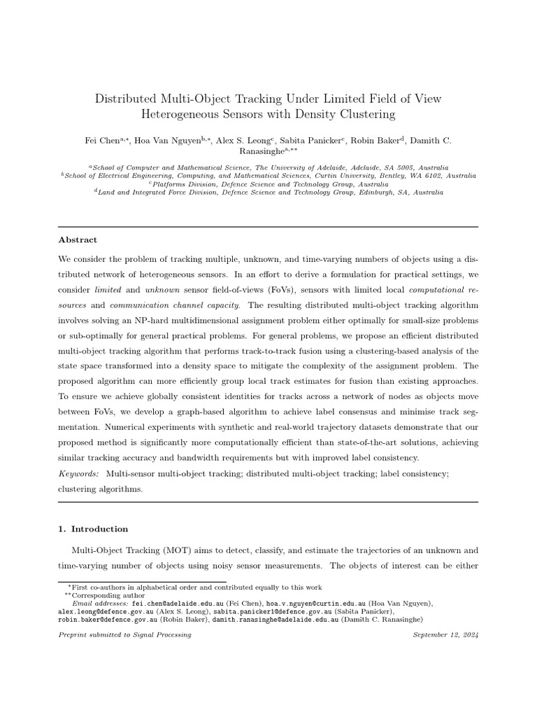Distributed Multi-Object Tracking Algorithm | PDF | Cluster Analysis ...
