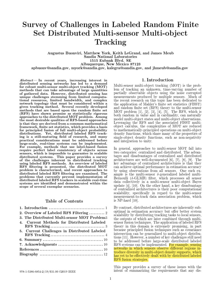 Challenges in Distributed Labeled RFS Tracking | PDF | Probability ...