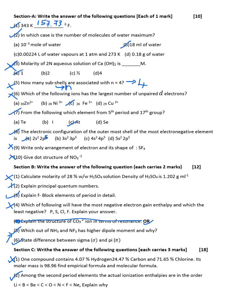 Chemistry Exam Questions and Answers | PDF | Chemical Polarity | Ion
