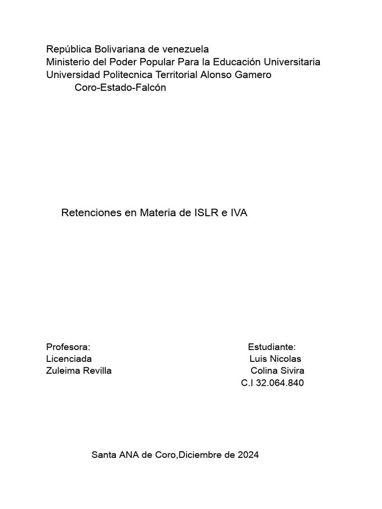 Retenciones ISLR e IVA en Venezuela | PDF | Impuestos | Impuesto al ...
