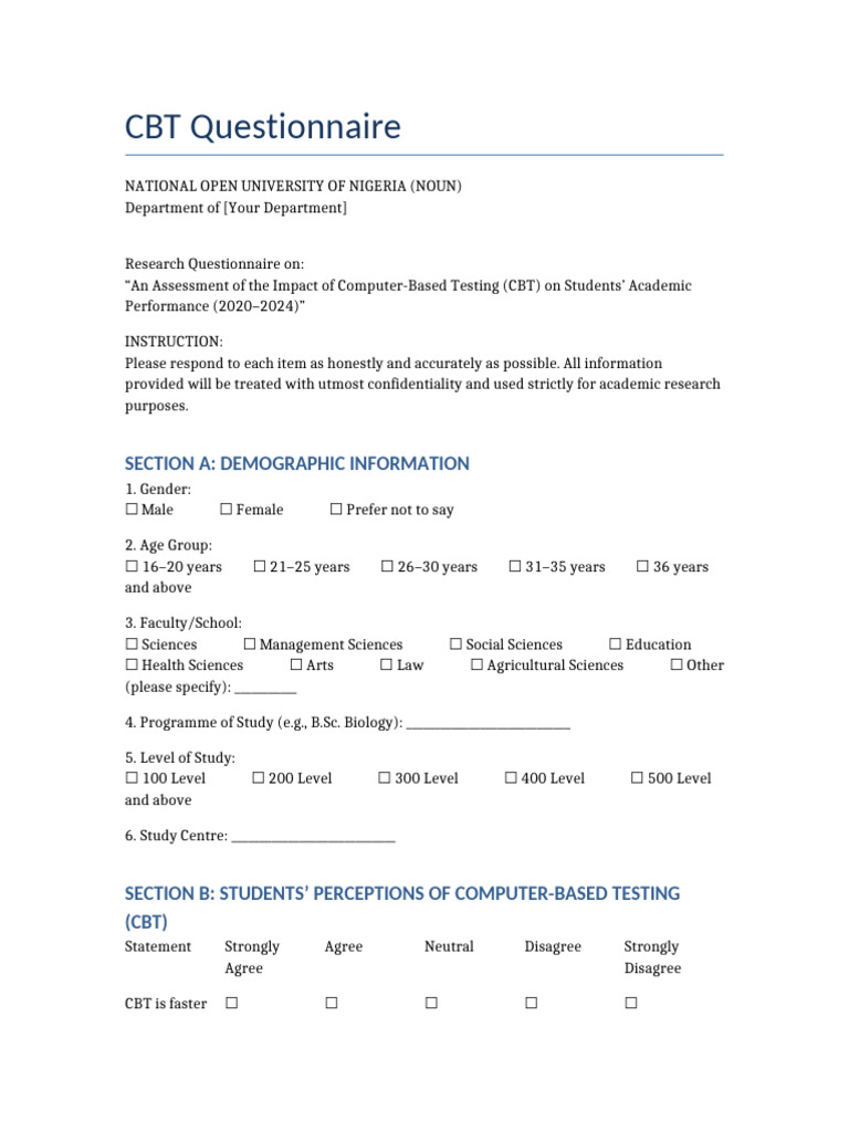 CBT_Questionnaire | PDF | Cognitive Behavioral Therapy | Psychology