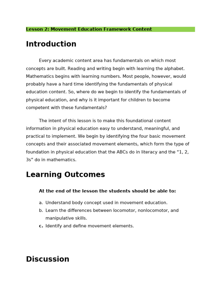 Movement Education Framework Basics | PDF | Volleyball