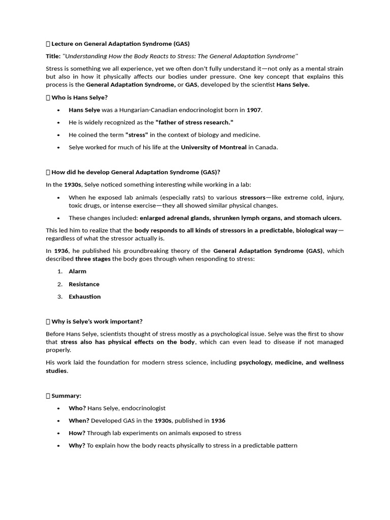 General Adaptation Syndrome Explained | PDF | Stress (Biology) | Physiology