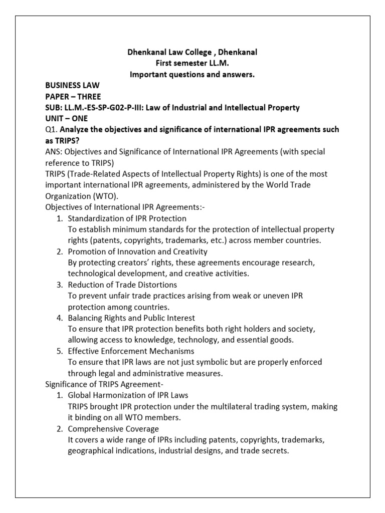 LL.M. Business Law Exam Q&A Guide | PDF | Intellectual Property | Patent