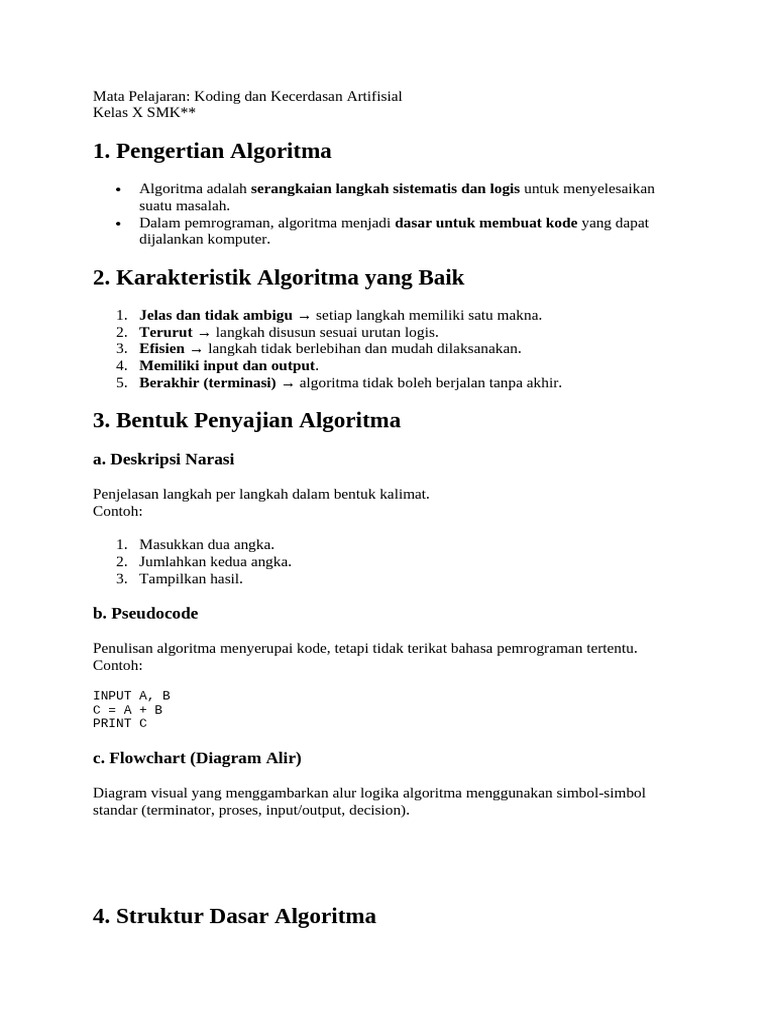 Panduan Algoritma untuk Koding AI SMK | PDF