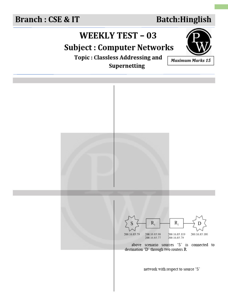 Computer Network _ Weekly Test 03 - Test Paper | PDF | Network ...
