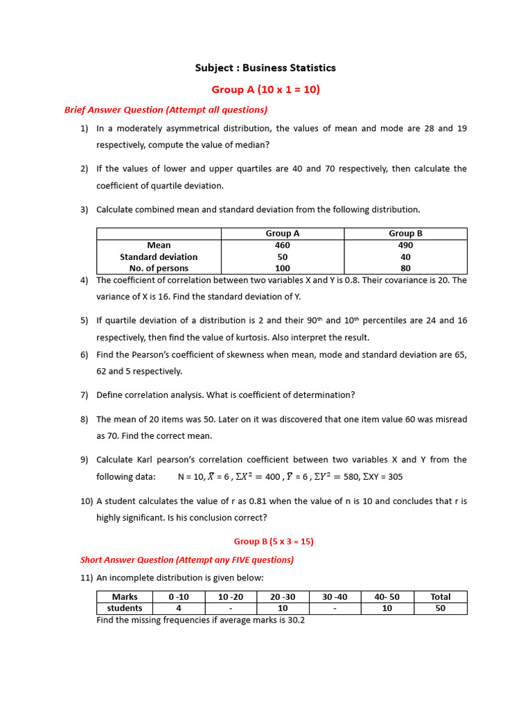 Business Statistics Problem Set | PDF | Mean | Variance
