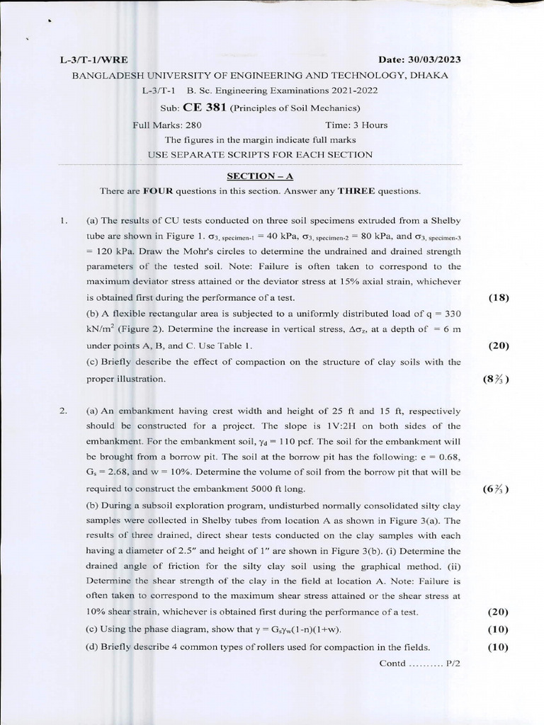 Soil Mechanics Exam Questions 2023 | PDF | Soil Mechanics | Applied And ...