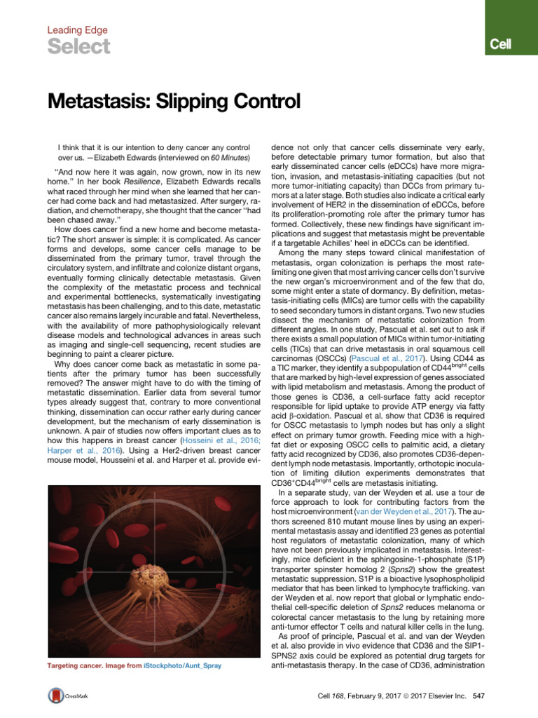 Understanding Cancer Metastasis Mechanisms | PDF | Metastasis | Cancer