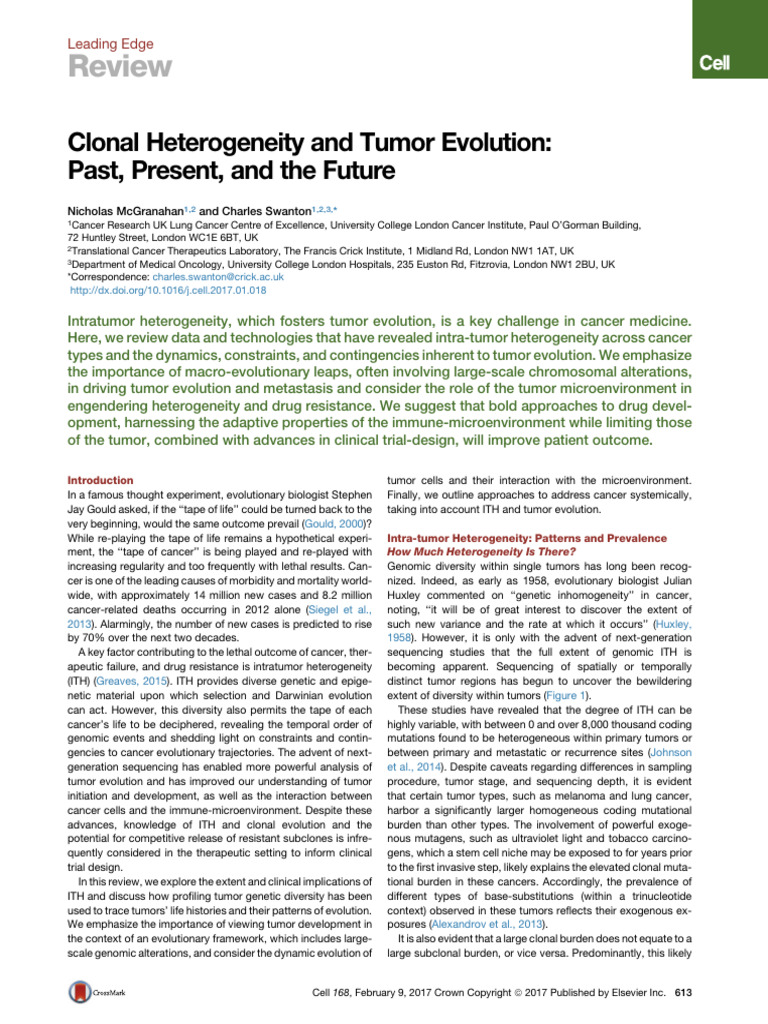 Clonal Heterogeneity and Tumor Evolution Past, Pr | PDF | Metastasis ...