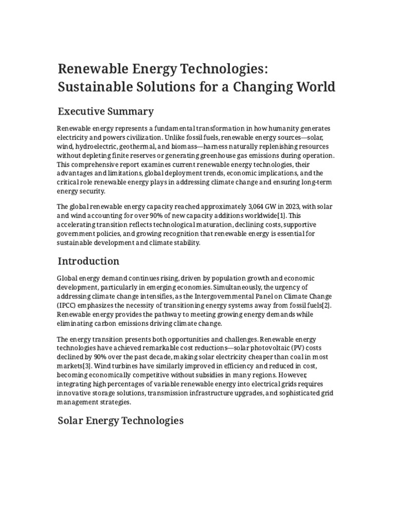 Renewable Energy Technologies Overview | PDF | Renewable Energy | Wind ...