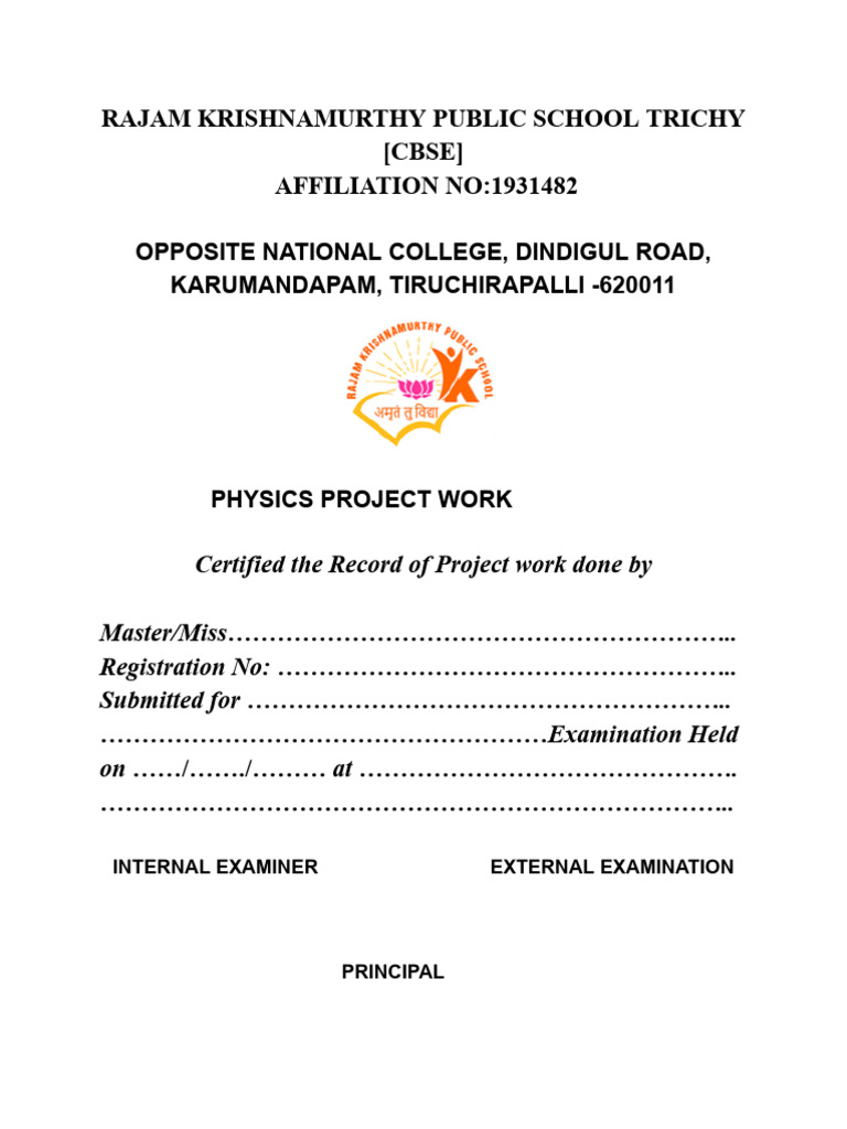 Physics Project Work Certification Template | PDF