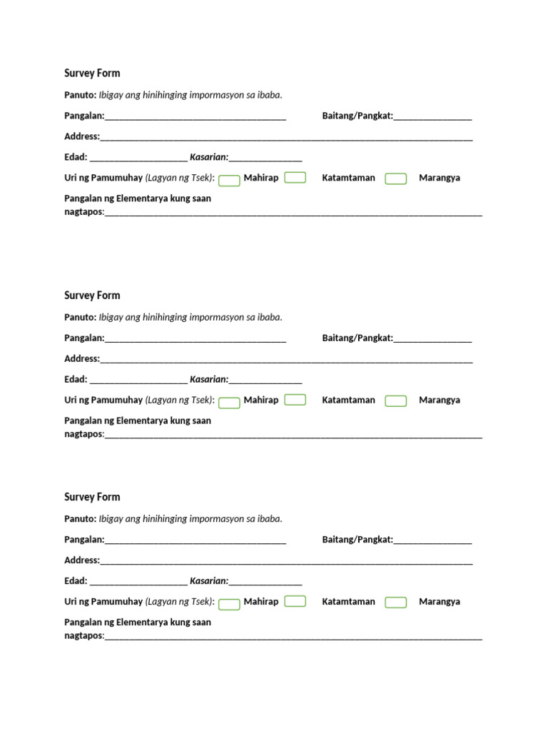 Survey Form | PDF