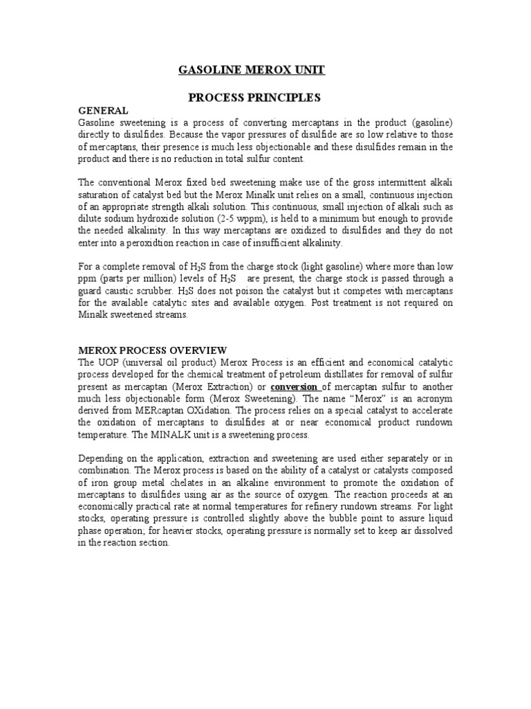 Gasoline Merox Unit Overview | PDF | Thiol | Catalysis
