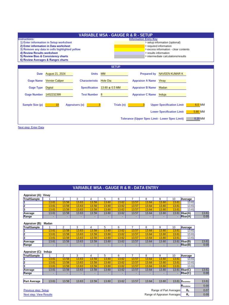 Variable MSA Gauge R&R Setup Guide | PDF | Statistical Analysis ...