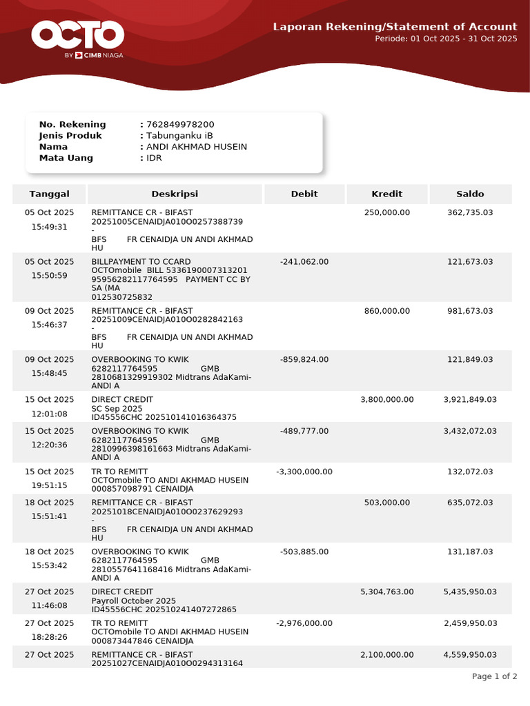 October 2025 Account Statement Summary | PDF | Financial Services