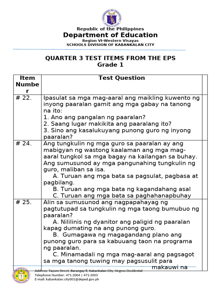 Elem AP EPS Test Items Q3 | PDF
