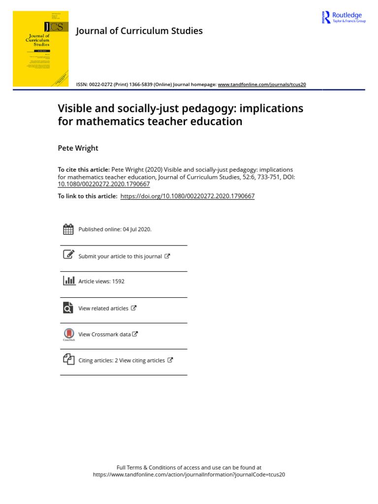 Visible and Socially-Just Pedagogy Implications For Mathematics Teacher ...