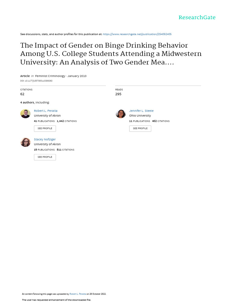 Gender and Binge Drinking in College | PDF | Gender | Gender Studies