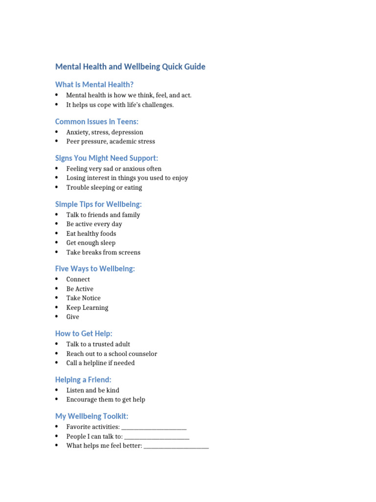 Mental Health Student Handout | PDF