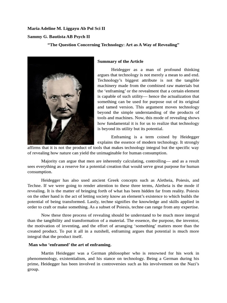Heidegger's Enframing: Technology Revealed | PDF | Martin Heidegger ...