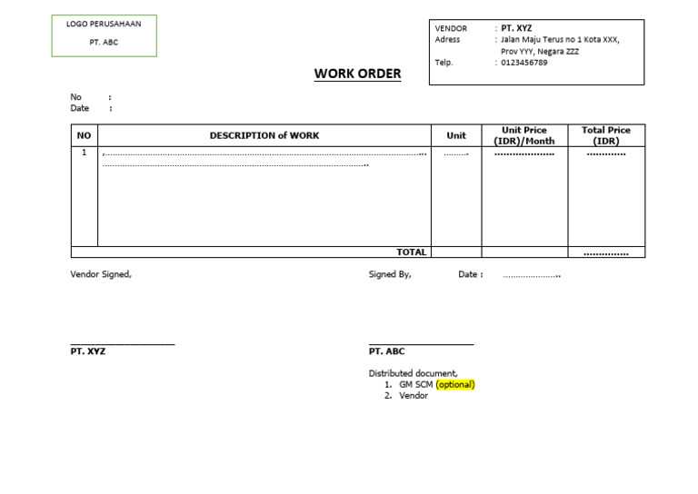 Work Order Document Template | PDF