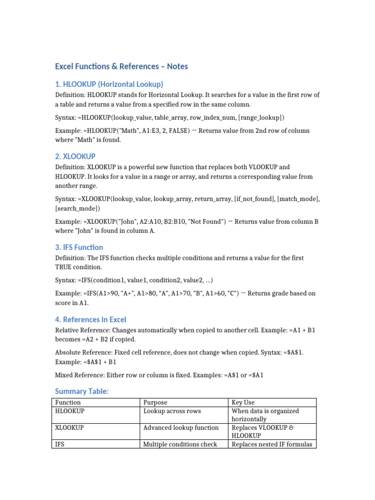 Excel Lookup Functions & References Guide | PDF