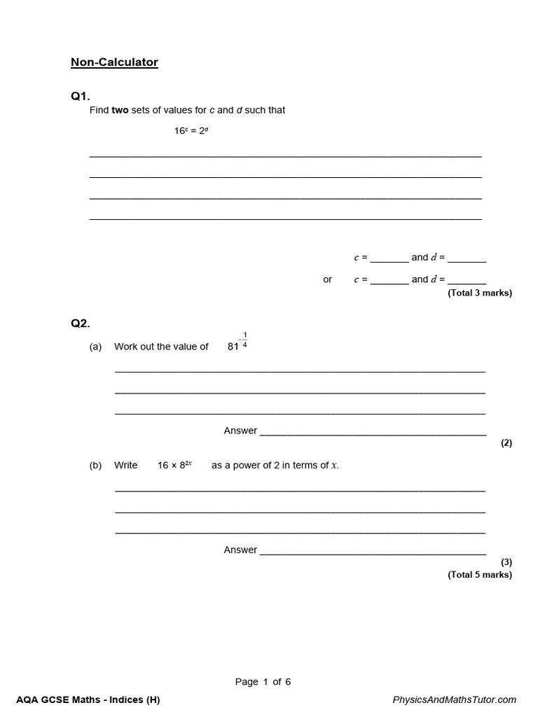 AQA GCSE Maths Indices Practice Questions | PDF | Number Theory | Numbers