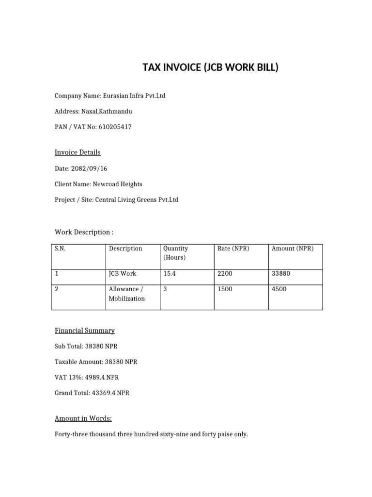 JCB_Work_Bill 2082-09-11 2082-09-13 | PDF