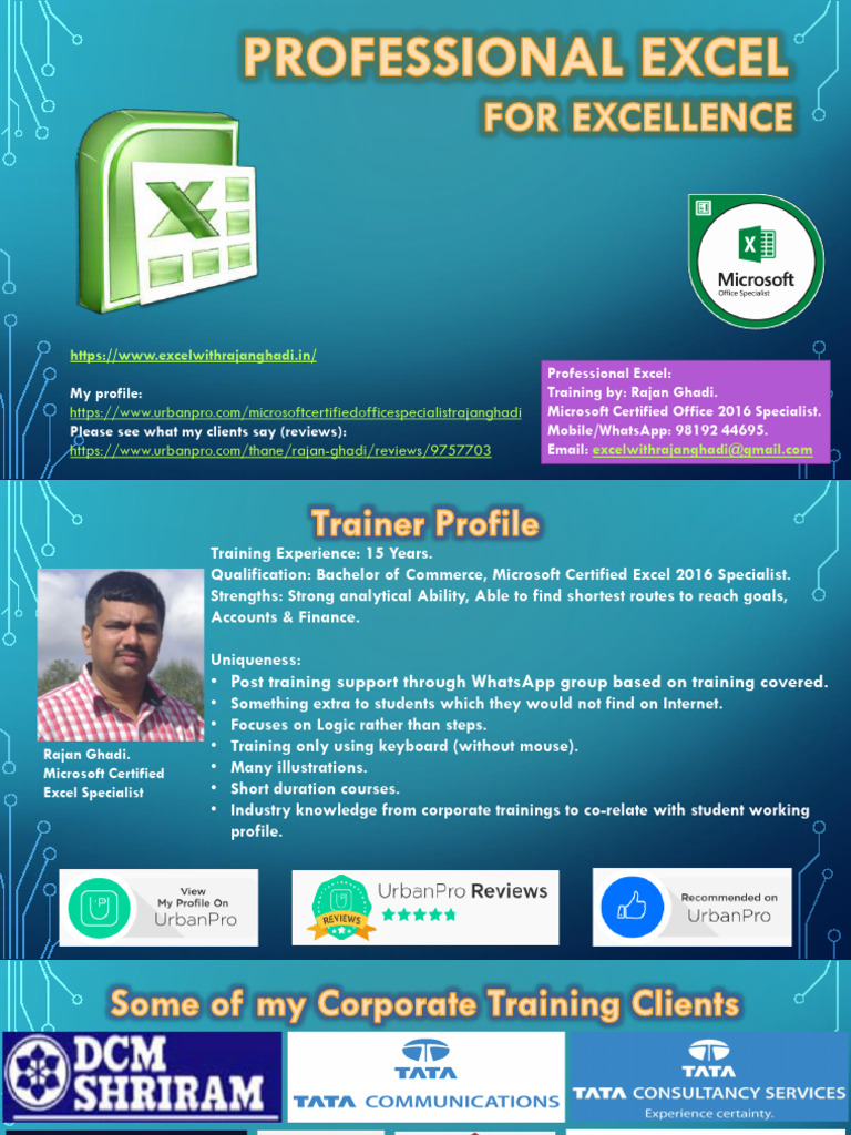 Professional Excel Training by Rajan Ghadi | PDF | Microsoft Excel ...