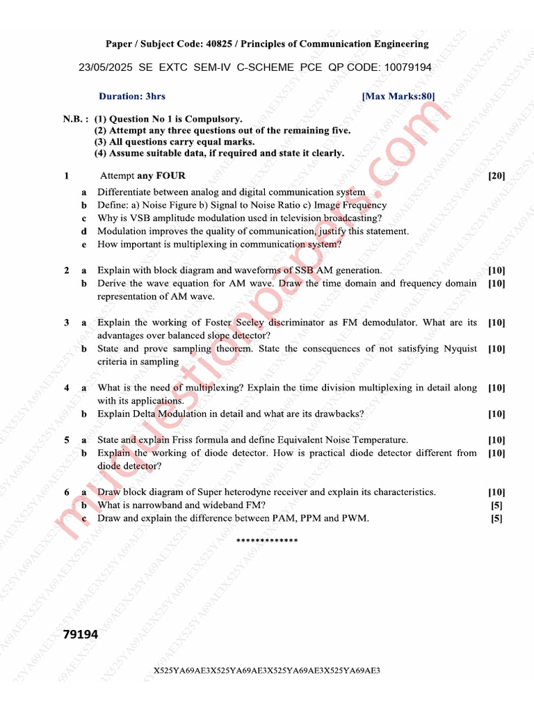 Be Electronics and Telecommunication Semester 4 2025 May Principles of ...