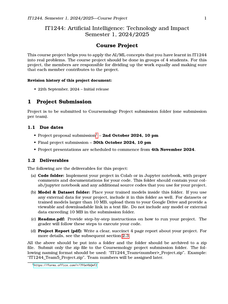 IT1244 AI Course Project Guidelines | PDF | Machine Learning