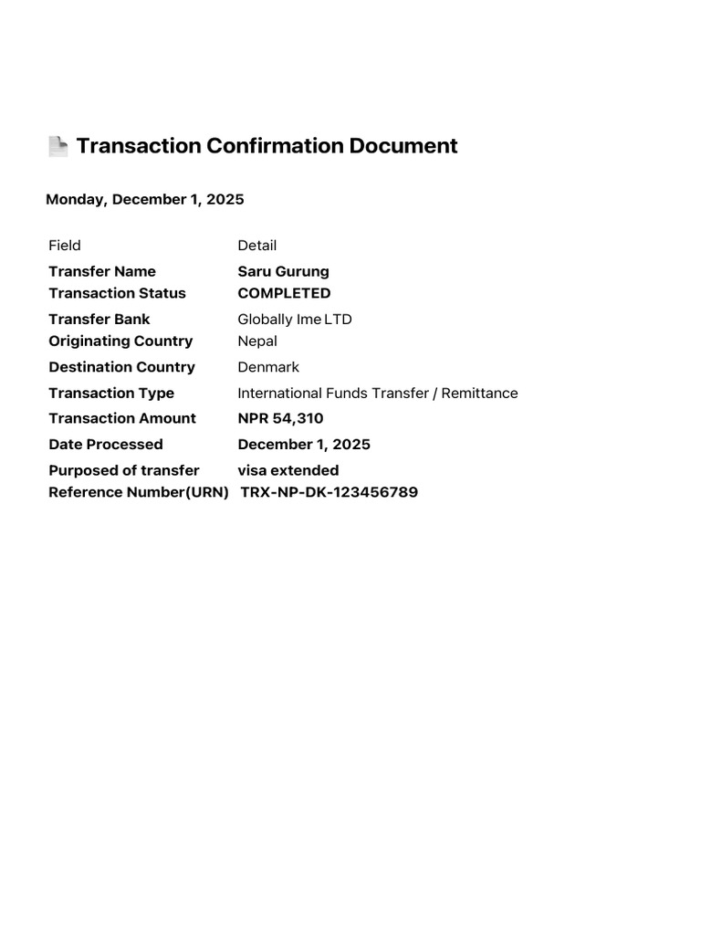 International Funds Transfer Confirmation | PDF
