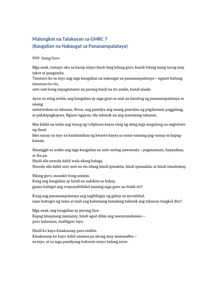 Malungkot_na_Talakayan_GMRC7 (1) | PDF