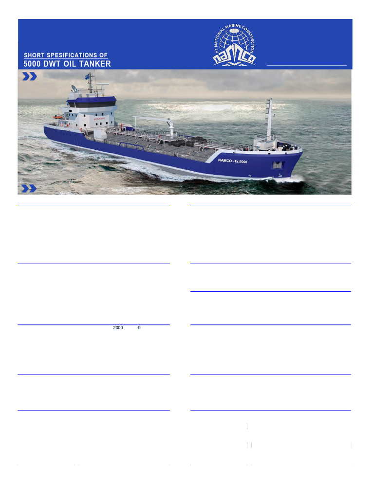 5000 DWT Oil Tanker Specifications | PDF | Oil Tanker | Shipping