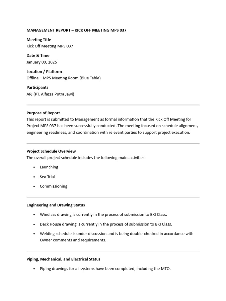 MPS 037 Kick Off Meeting Report | PDF