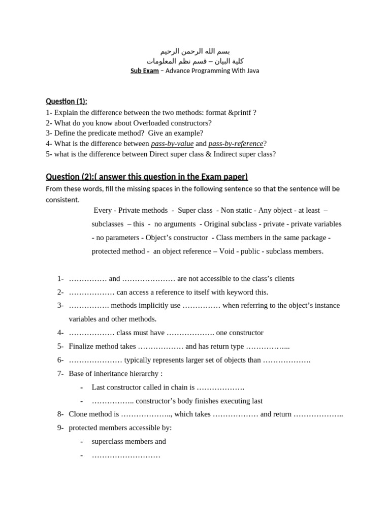 Java Advanced Programming Exam Questions | PDF | Method (Computer ...