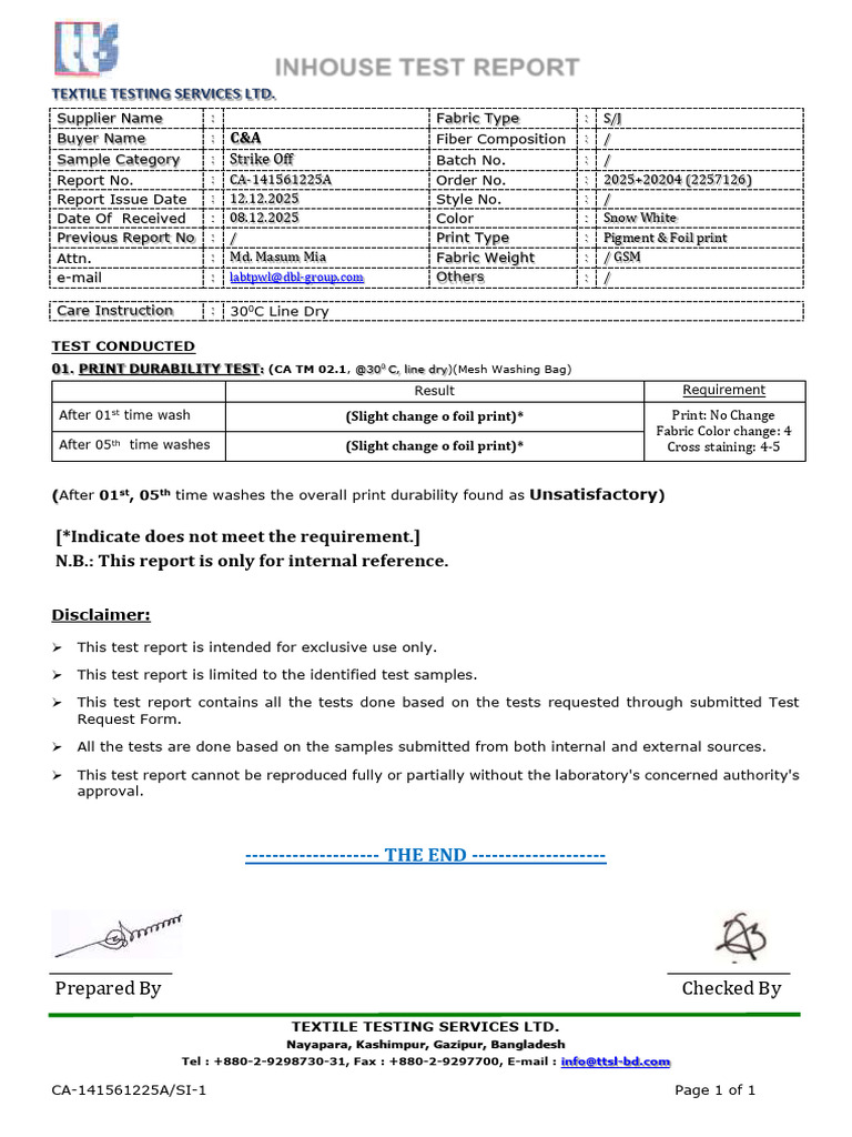 Print Durability Test Report 2024 | PDF | Textiles | Secondary Sector ...