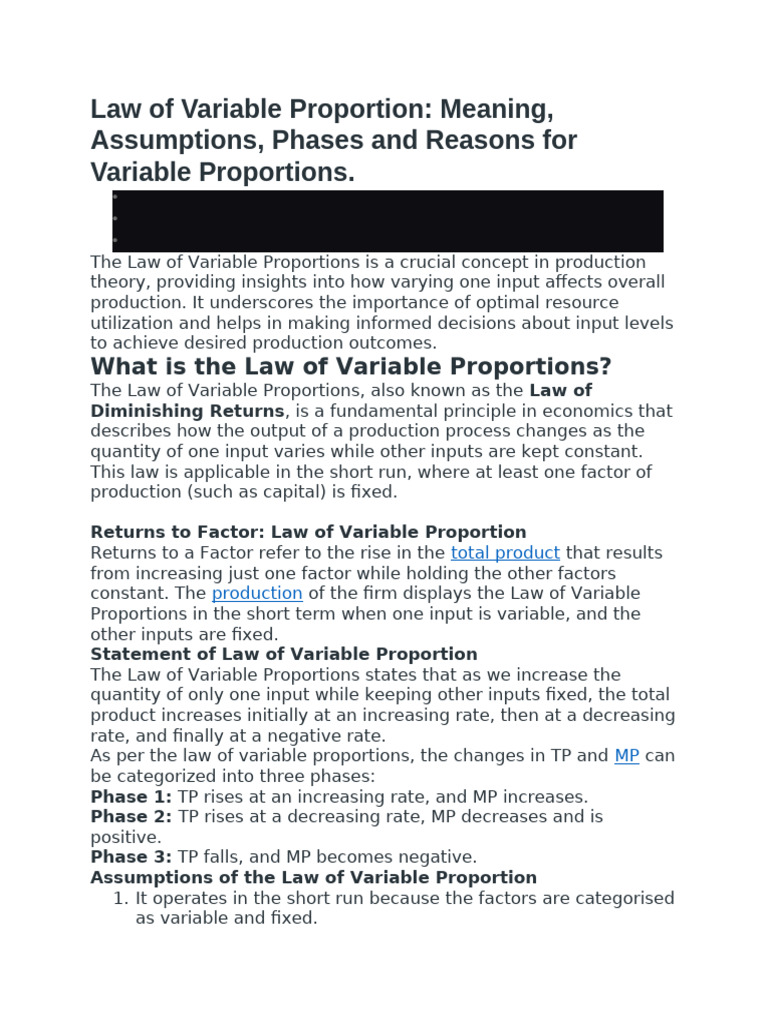 Understanding the Law of Variable Proportions | PDF | Labour Economics ...