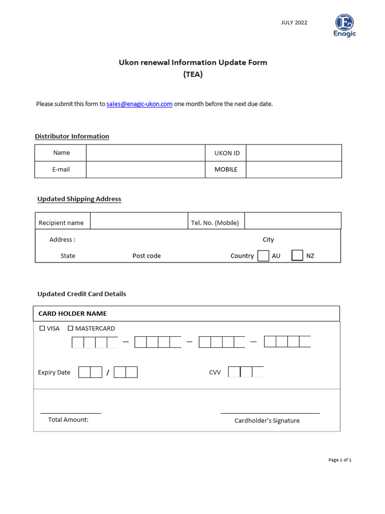 Ukon Renewal Information Update Form | PDF